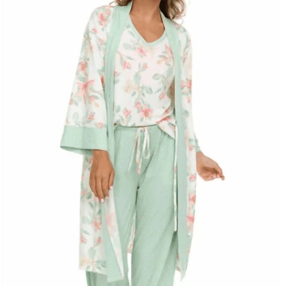 FN Flora By Flora Nikrooz Mint Floral Green Soft Buttery Wrap House Robe Small - Picture 3 of 9